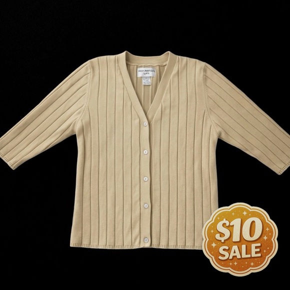 Bloomingdale's Sweaters - Vintage Bloomingdale’s YES Ribbed Cardigan Sweater Tan Minimalist M